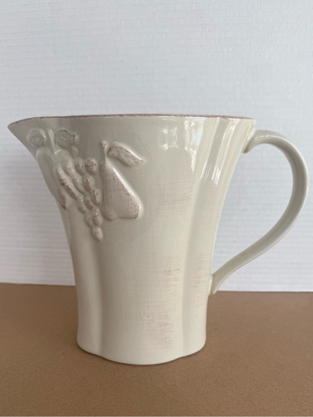 Casafina Madeira Harvest Pitcher Vanilla Creme Fruit Embossed Stoneware Portugal